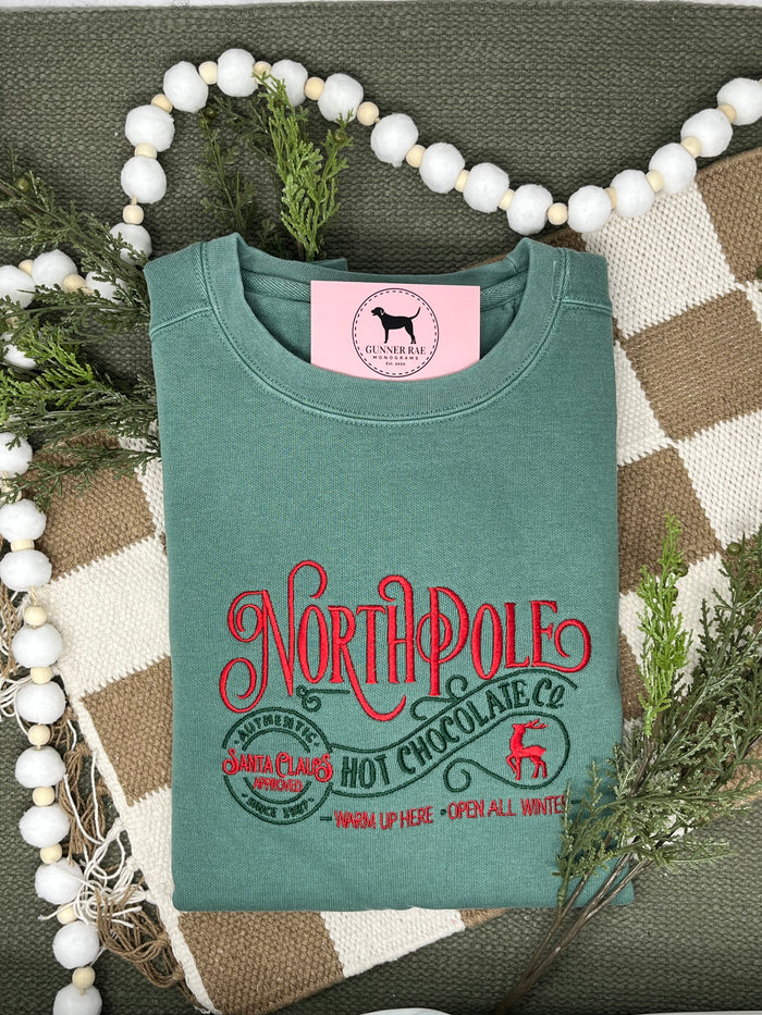 NORTH POLE HOT CHOCOLATE CO Embroidered T-shirt or Sweatshirt