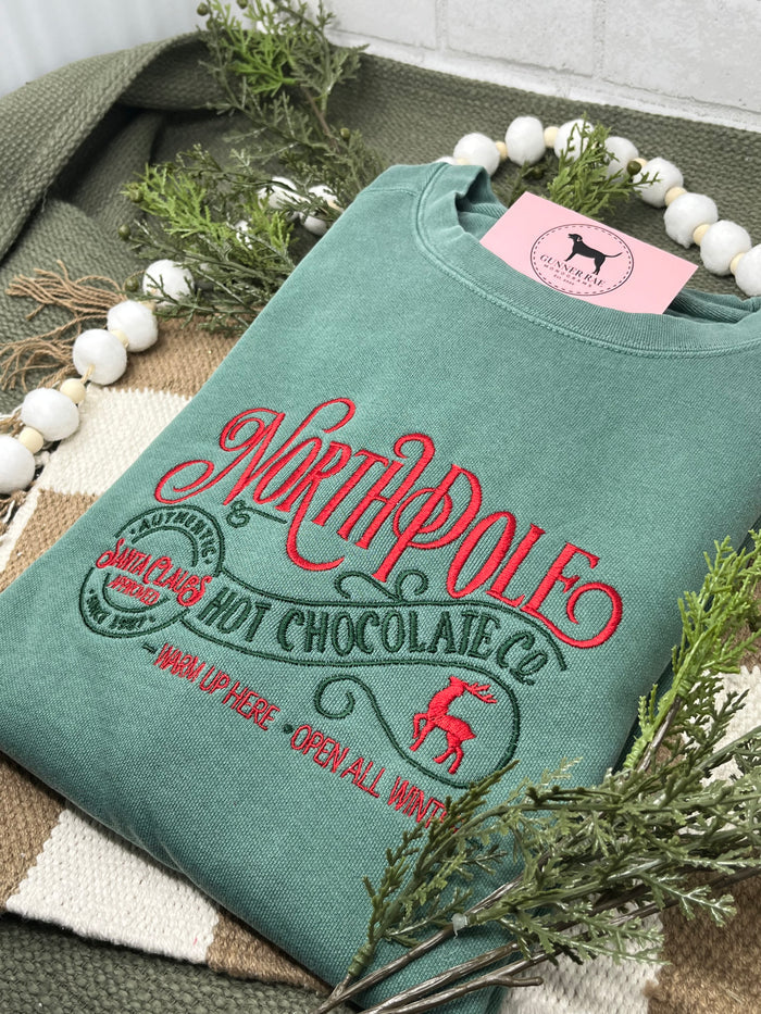 NORTH POLE HOT CHOCOLATE CO Embroidered T-shirt or Sweatshirt