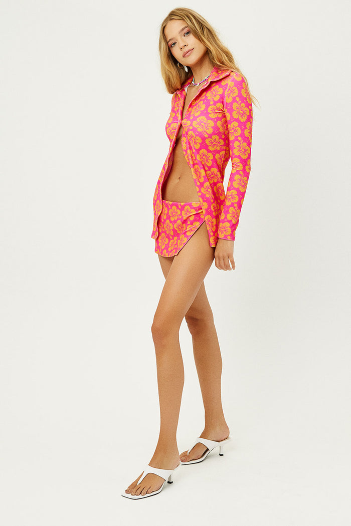 Nova Honey Hibiscus Terry Button Up Long Sleeve Top
