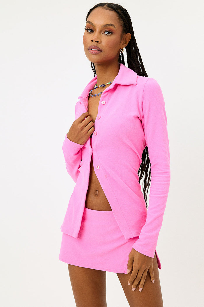 Nova Terry Blushing Long Sleeve Button Up