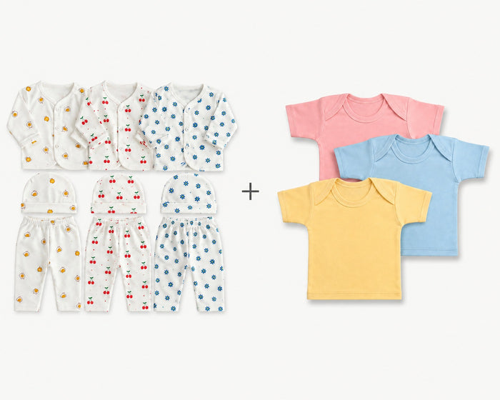 Combo Pack : Pack of 3 Jhabla + Pack of 3 Vest (Girl) / 0-3 months