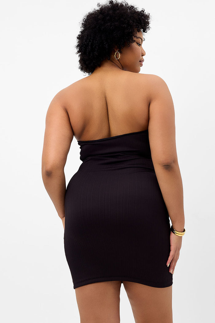 Palmer Plissé Strapless Dress Black