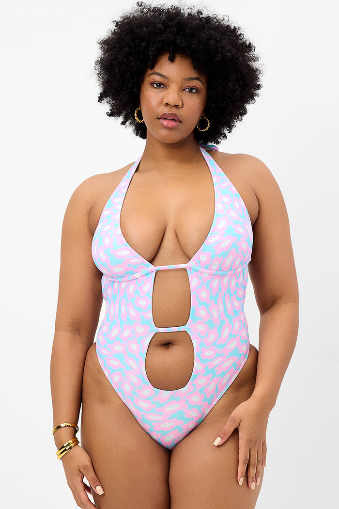 Paris Terry Halter One Piece Swimsuit Daisy Dream