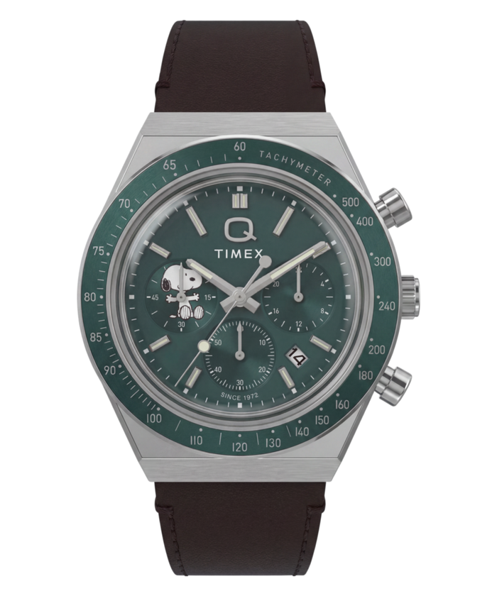 TW6A04400 Peanuts® x Q Timex Chronograph 40mm Leather Strap Watch Primary Image