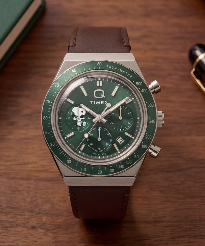 TW6A04400 Peanuts® x Q Timex Chronograph 40mm Leather Strap Watch Campaign Key Silhouettes (Beauty shots) Image