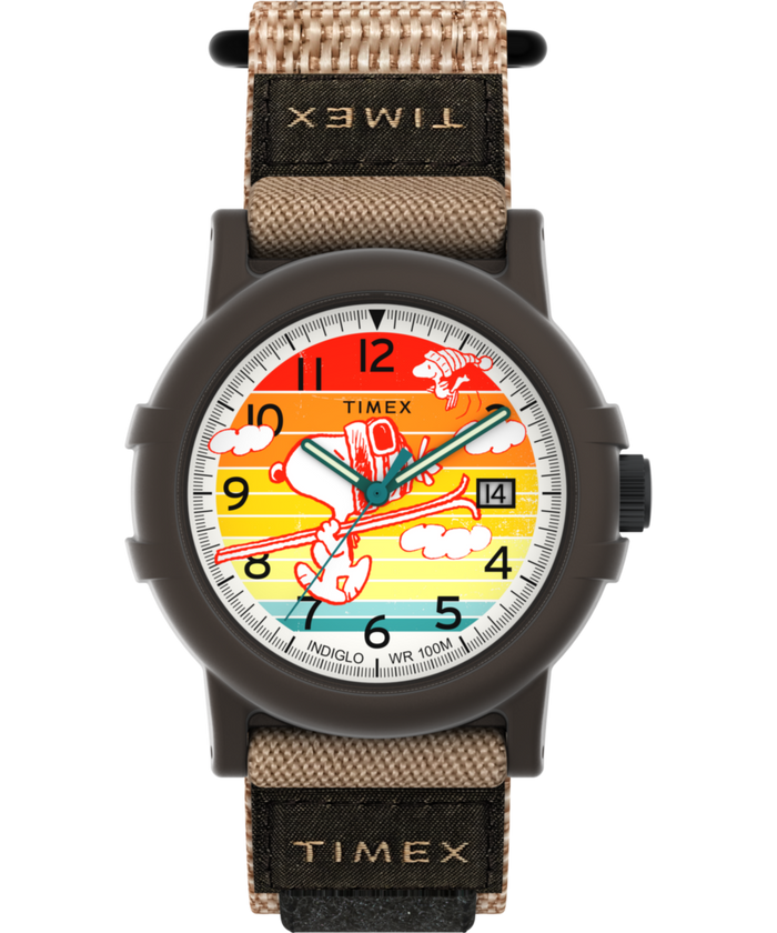 TW4B34900 Peanuts® x Timex Camper Ski 38mm Fabric Strap Watch Primary Image