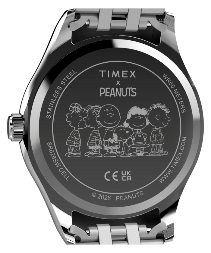 TW2Y85500 Peanuts® x Timex Legacy Snoopy Umbrella Stainless Steel Bracelet Watch   Caseback Image