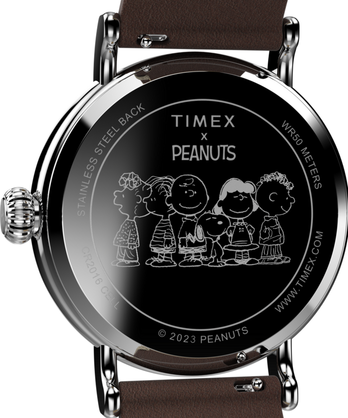 TW2V61200 Peanuts® x Timex Standard Featuring Snoopy at the Beach 40mm Leather Strap Watch Caseback Image