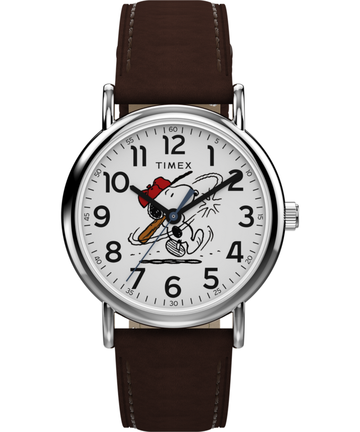 TW2Y51500 Peanuts® x Timex Weekender Baseball 38mm Leather Strap Watch  Primary Image