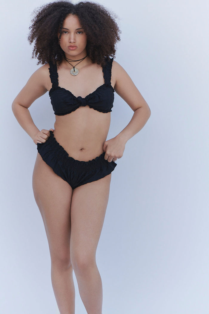 Pippa Eyelet Ruffle Bikini Bottom Black