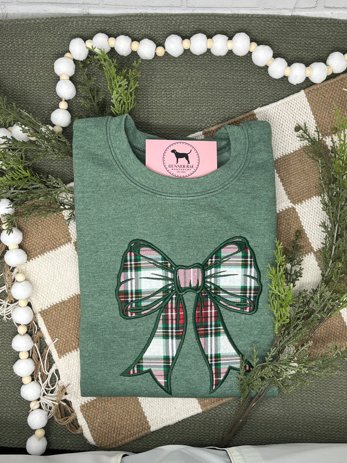 PLAID APPLIQUE BOW Embroidered T-shirt or Sweatshirt