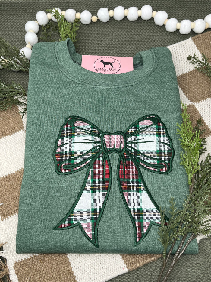 PLAID APPLIQUE BOW Embroidered T-shirt or Sweatshirt