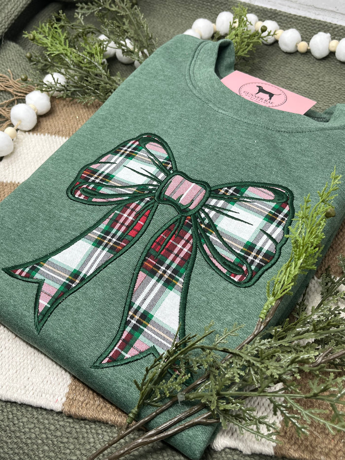 PLAID APPLIQUE BOW Embroidered T-shirt or Sweatshirt