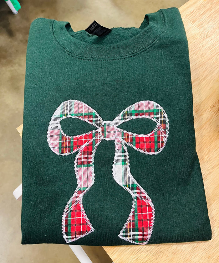 PLAID BOW APPLIQUE Embroidered T-shirt or Sweatshirt