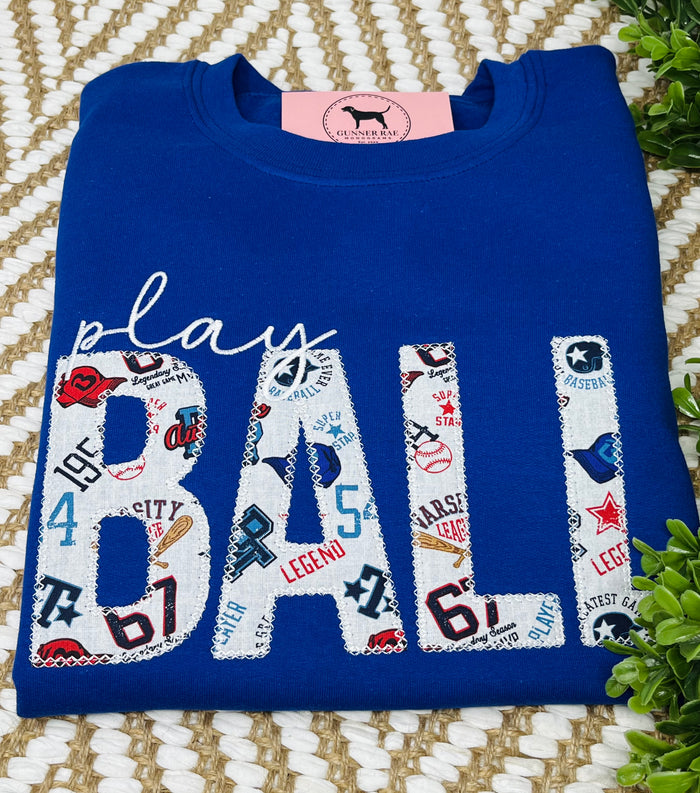 PLAY BALL APPLIQUE Embroidered T-shirt or Sweatshirt
