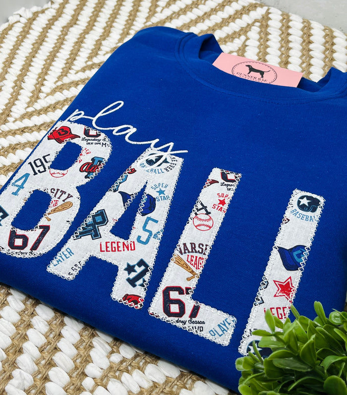 PLAY BALL APPLIQUE Embroidered T-shirt or Sweatshirt