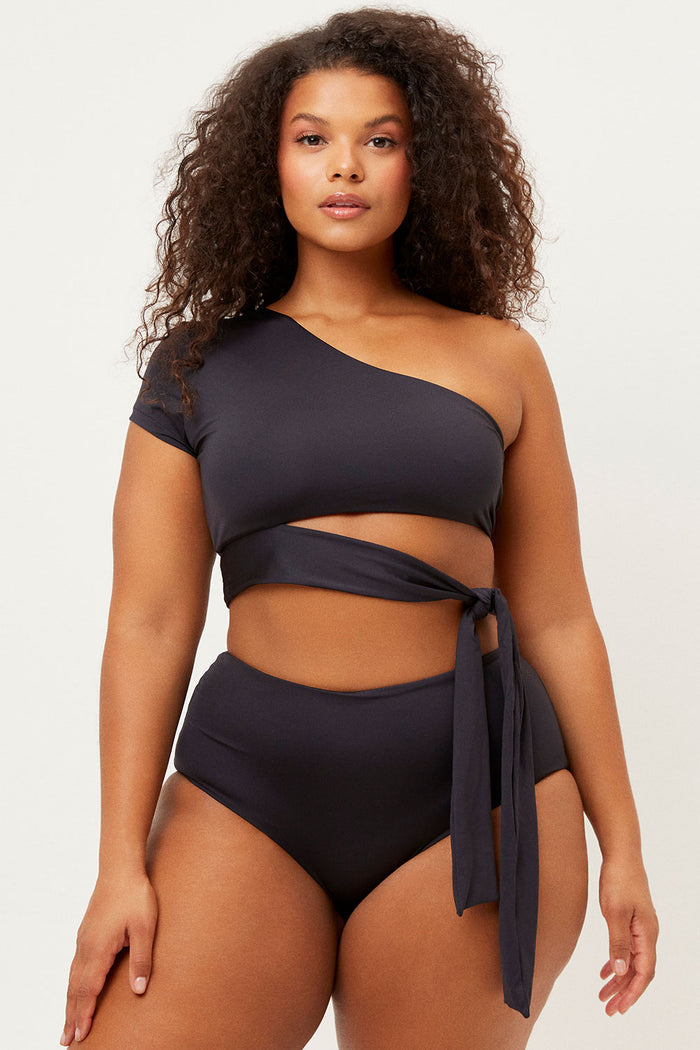 Puck Mid Waist Black Classic Coverage Bottom