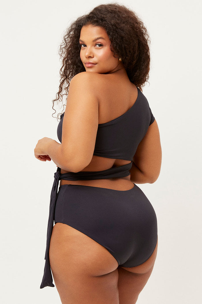 Puck Black One Shoulder Side Tie Top