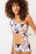puck patchwork one shoulder crop top bikini