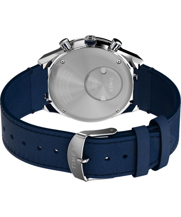 TW2Y36100 Q Timex® Chronograph 40mm Leather Strap Watch Caseback with Attachment Image