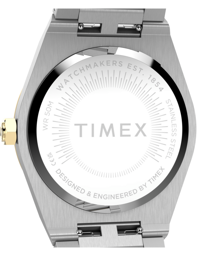 TW2Y81900 Q Timex Marbella 34mm Stainless Steel Bracelet Watch Caseback Image