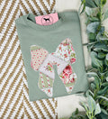 QUILTED PATCHWORK BOW APPLIQUE Custom Embroidered T-shirt or Sweatshirt