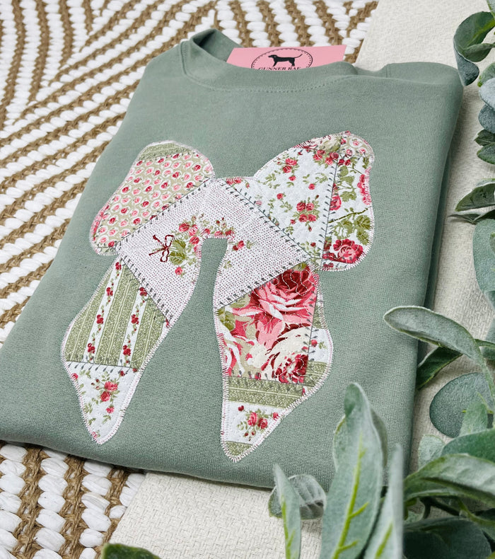 QUILTED PATCHWORK BOW APPLIQUE Custom Embroidered T-shirt or Sweatshirt