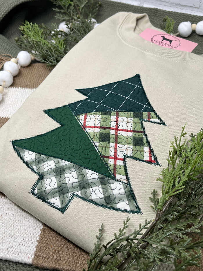 QUILTED PATCHWORK TREE APPLIQUE Embroidered T-shirt or Sweatshirt