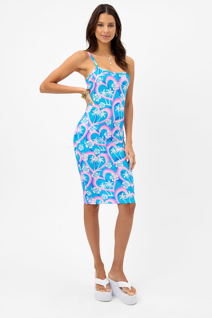 quinn tropic love bright mesh print midi dress