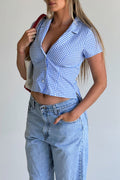 Raleigh cotton button up shirt cloud gingham blue