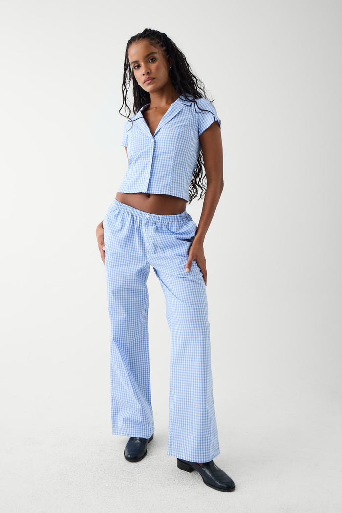 Raleigh cotton button up shirt cloud gingham blue