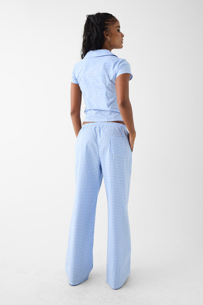 Raleigh cotton button up shirt cloud gingham blue