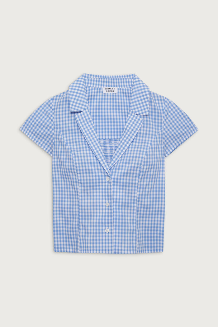 Raleigh cotton button up shirt cloud gingham blue
