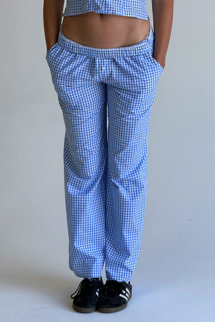 Raleigh cotton pant cloud gingham blue