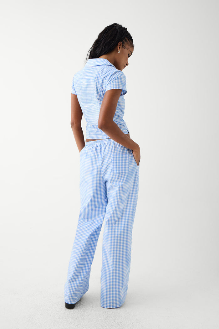 Raleigh cotton pant cloud gingham blue
