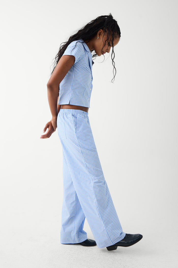 Raleigh cotton pant cloud gingham blue
