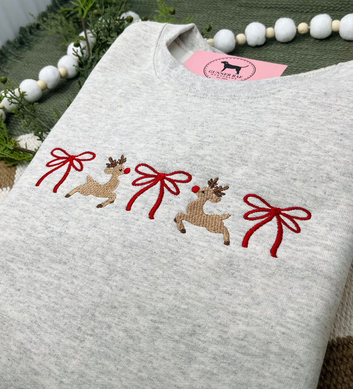 REINDEER BOWS Embroidered T-shirt or Sweatshirt