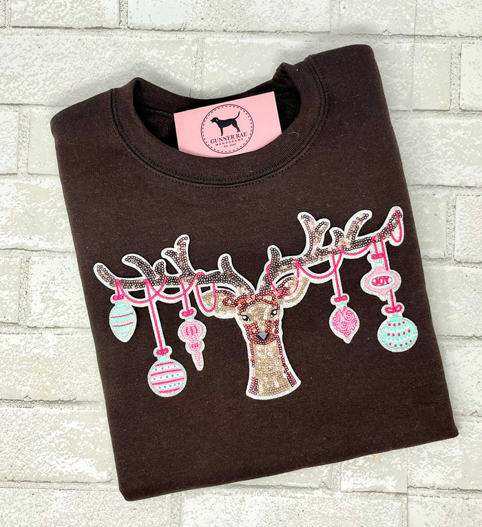 REINDEER ORNAMENTS SEQUIN PATCH T-shirt or Sweatshirt