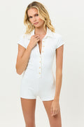 Rose White Terry Button Up Romper