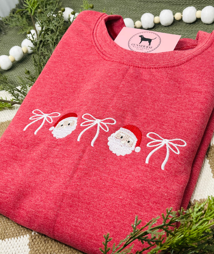 SANTA BOWS Embroidered T-shirt or Sweatshirt