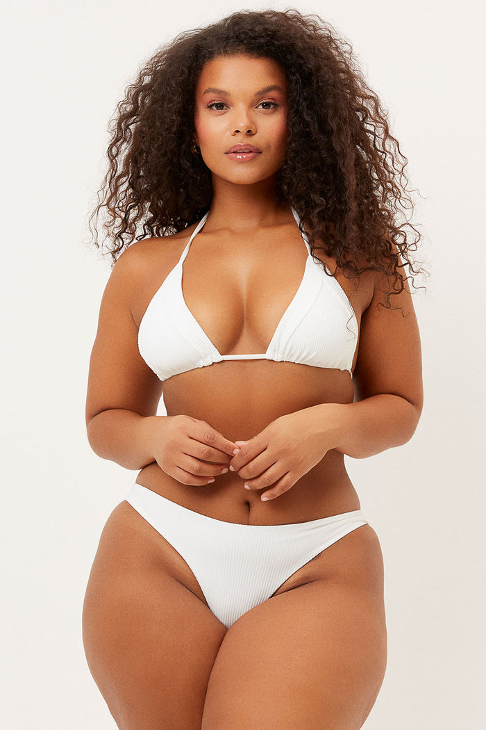 Frankies Bikinis Shea White Ribbed Seamless Classic Coverage Bottom