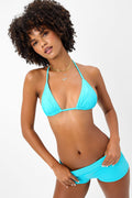 Sky Plissé String Bikini Top Aquamarine