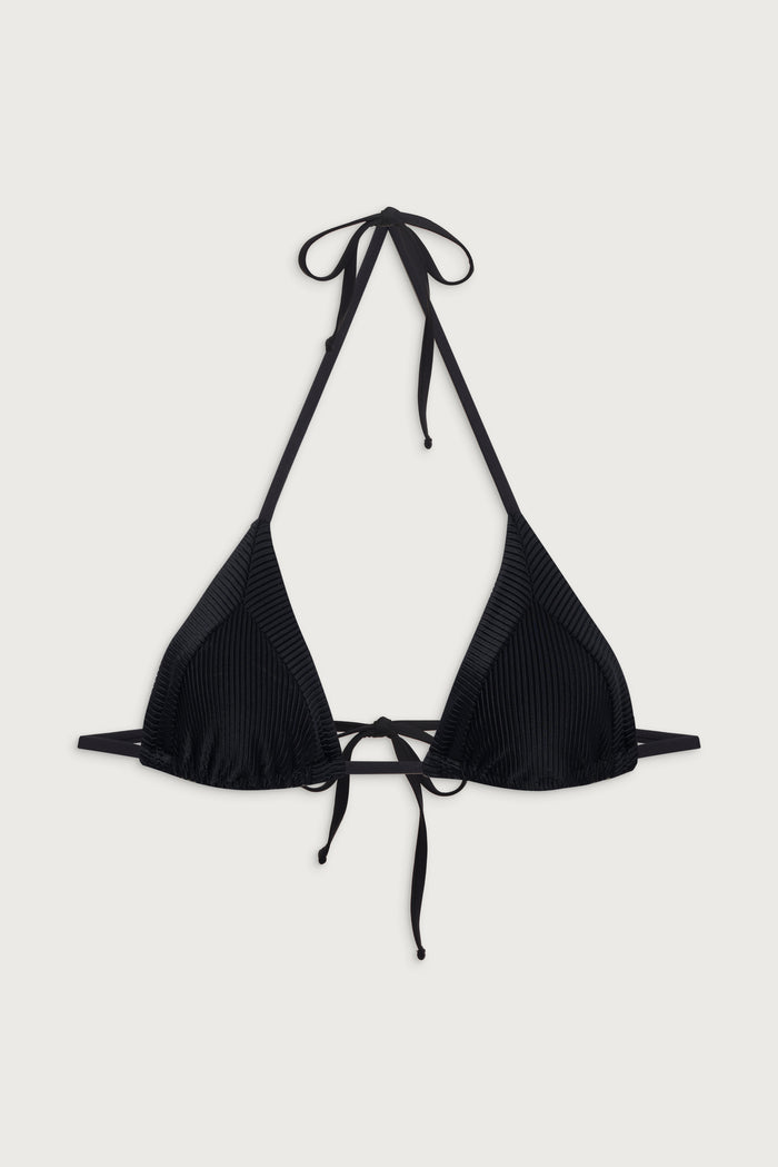 Sky ribbed triangle bikini top black
