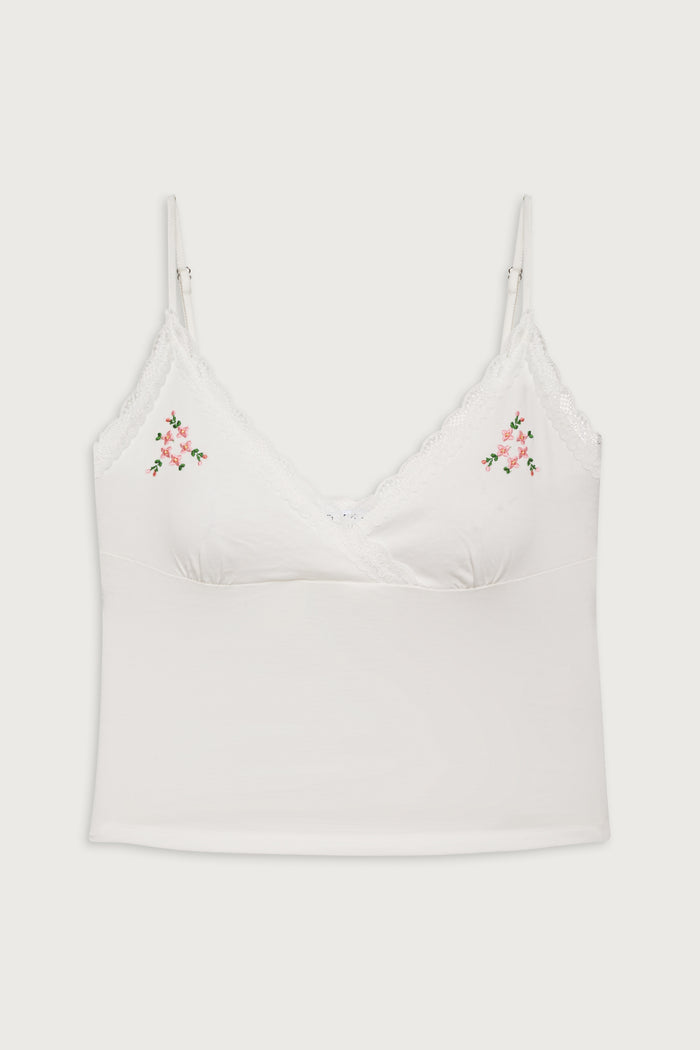 Sleepy Embroidered Tank - White