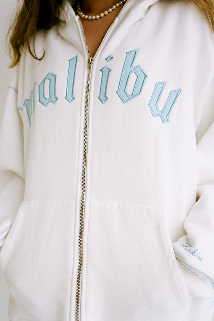 Slumber Zip Up Oversized Hoodie Malibu White
