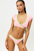 Soleil Summer Melon Terry Wrap Tie Bikini Top