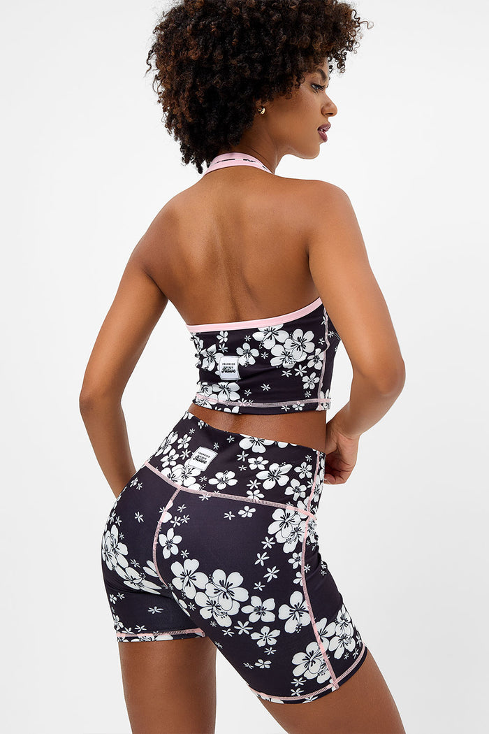 Speedy Plush Plumeria Floral High Waist Biker Short