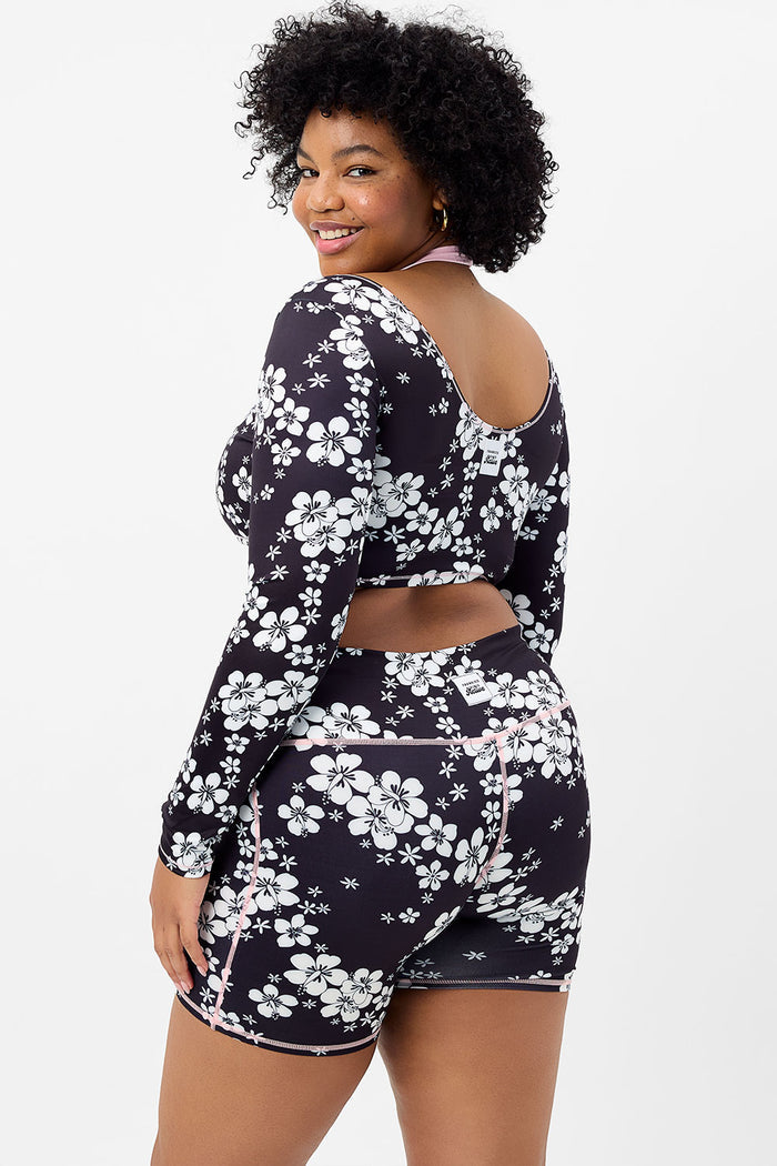 Speedy Plush Plumeria Floral High Waist Biker Short