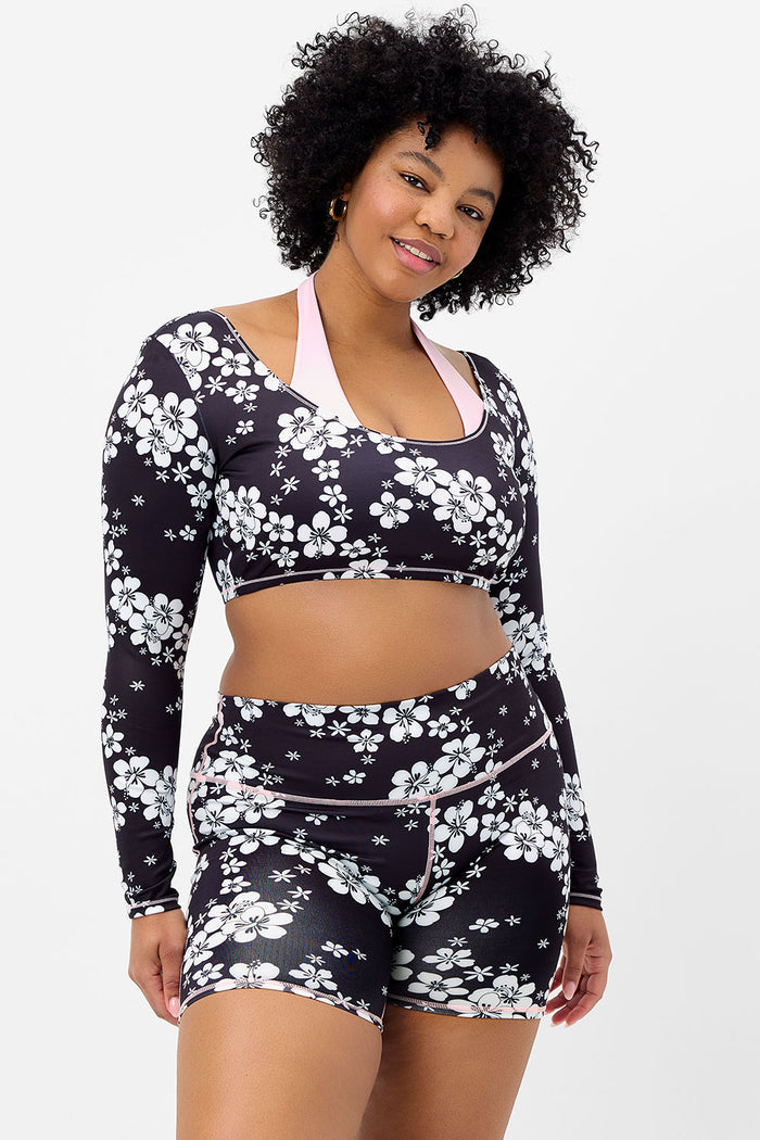 Speedy Plush Plumeria Floral High Waist Biker Short