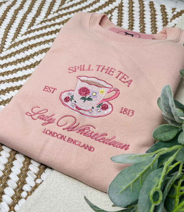 SPILL THE TEA Custom Embroidered T-shirt or Sweatshirt